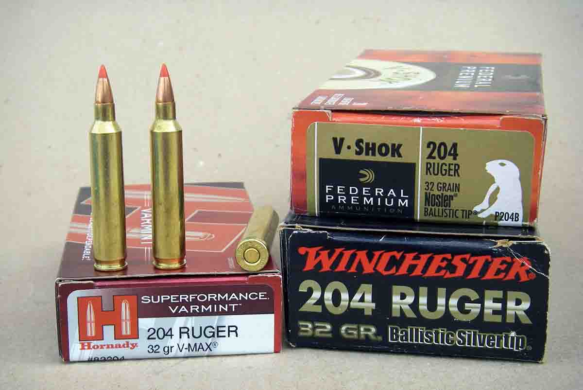While the .204 Ruger was a joint development between Ruger and Hornady Manufacturing, other ammunition companies offer loads, including Winchester, Federal and Remington (not shown).